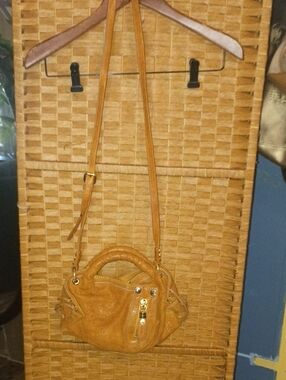 orYANY Tan Leather Crossbody with Top Handle and Gold Hardware